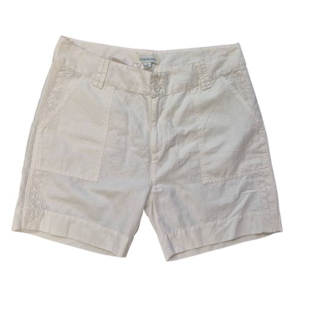 NWT Sundance White Organia Linen Blend Shorts w Lace Size 2 - Picture 2 of 13